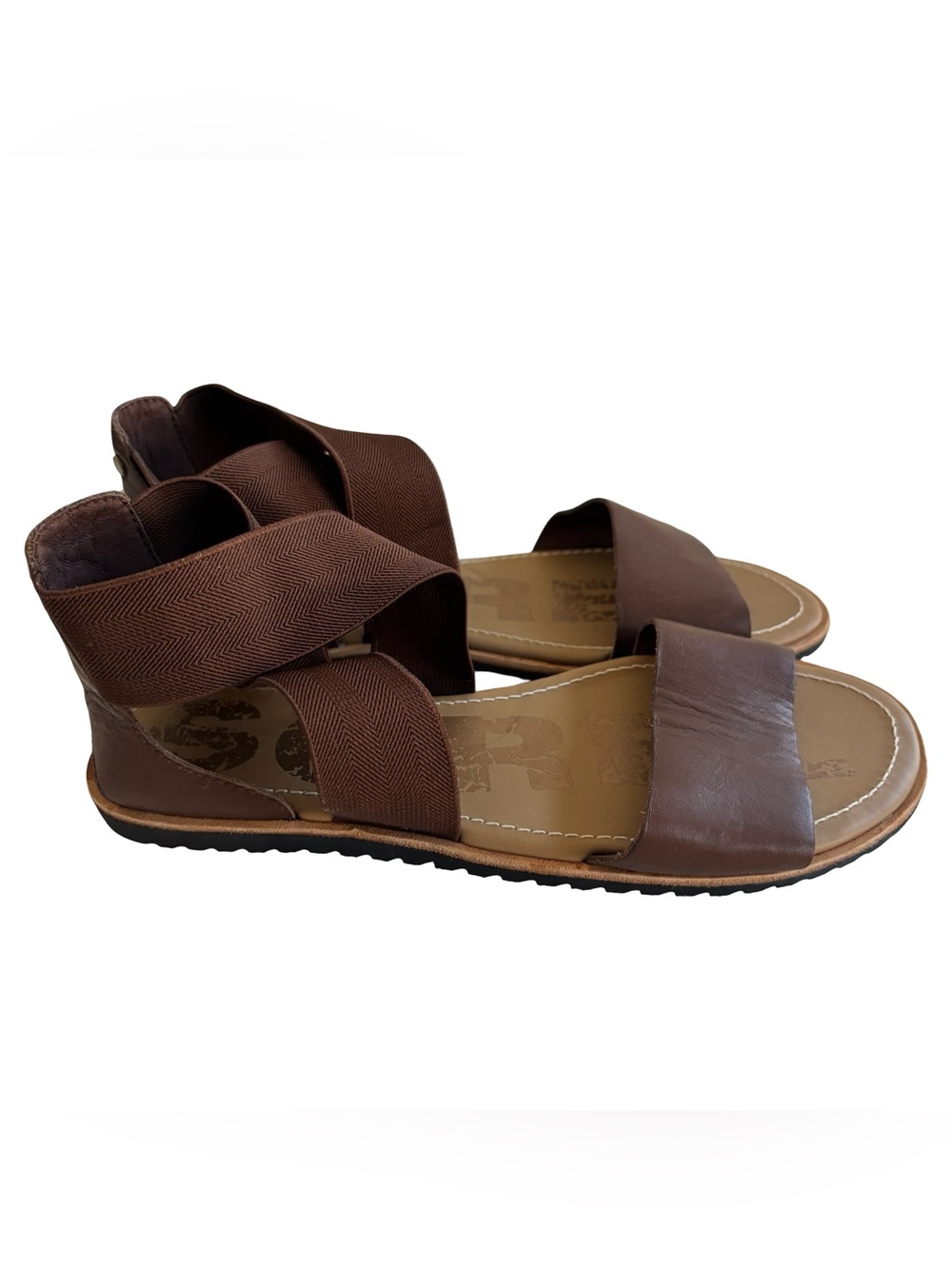Sorel Ella Leather Upper Sandals Brown Elastic Slip On 7
